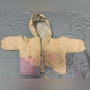 Girls Pale Yellow Cat Ruffled Coat (Size Small)